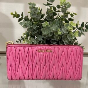 Miu Miu Pink Matelassé Leather Wallet